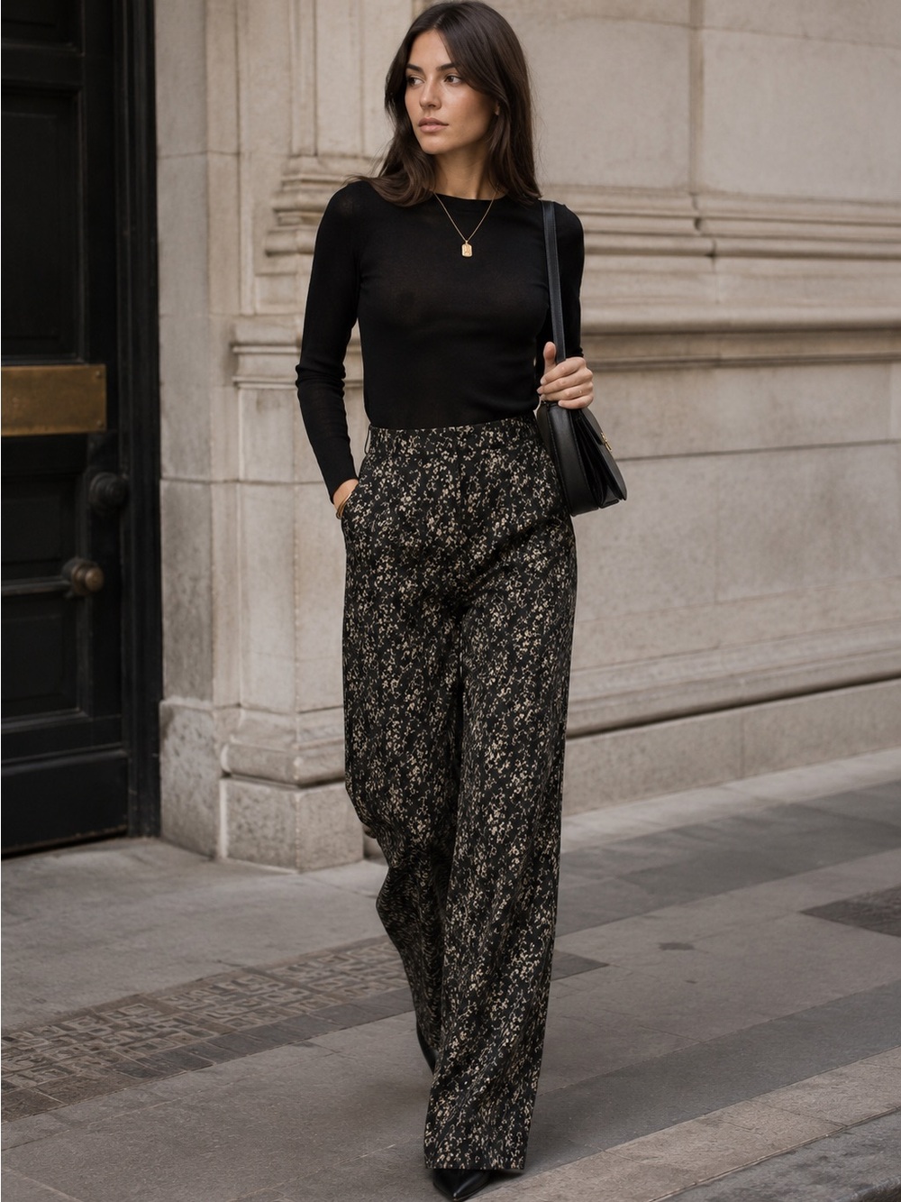 Ann Taylor Black Cream Floral Straight Leg Pants Size 8 High Rise